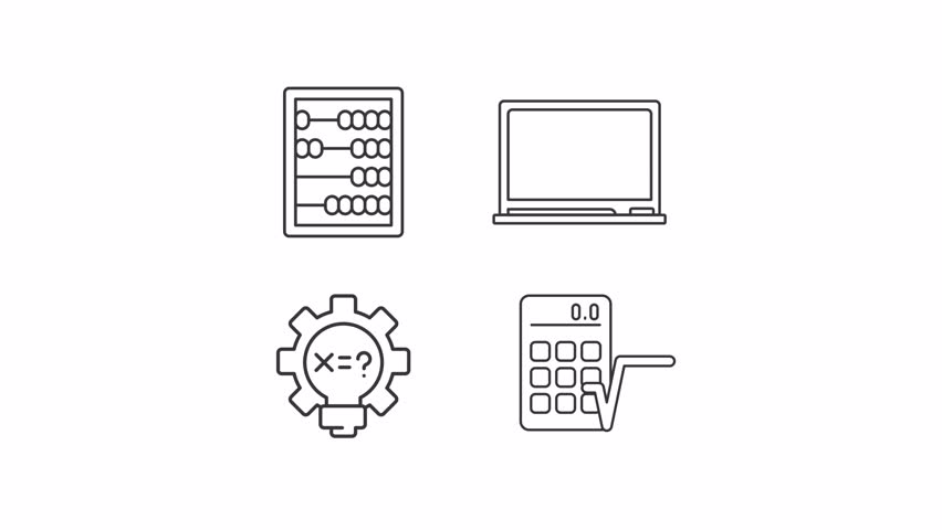 Animated calculations icons. Mathematics line animation library. Math equation, calculator. Arithmetic formula. Black illustrations on white background. HD video with alpha channel. Motion graphic - Powered by Shutterstock - Get 15% off with code: PIKWIZARD15