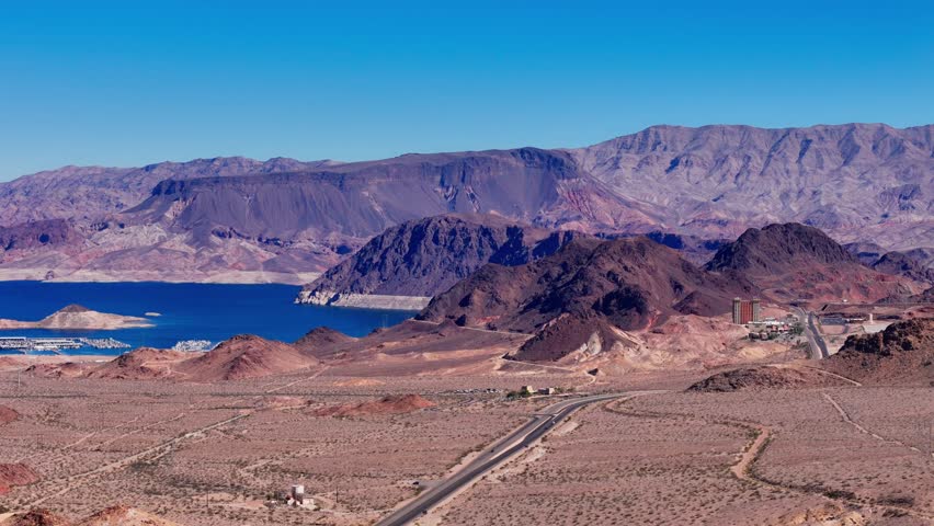 Lake Mead in the Nevada desert from above aerial view - aerial photography