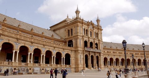 Seville , Spain - 04 04 2024: Historical Plaza de España - Ibero-American Exposition With Baroque Revival Architectures In Seville, Spain.: dziennikarski film stockowy