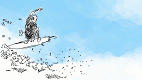 Freehand drawing animation of surfer in action. - Powered by Shutterstock - Get 15% off with code: PIKWIZARD15