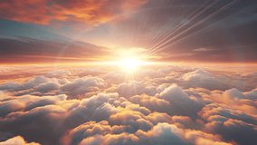 Flying above the clouds towards the bright sun on the horizon. Sunrise, clouds, landscape - Powered by Shutterstock - Get 15% off with code: PIKWIZARD15