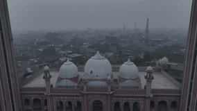 Drone view of an old mosque in Faisalabad, Punjab, Pakistan