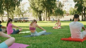 Yoga enthusiasts perform stretching exercises on mats in urban park, combination of physical activity and tranquil outdoor setting. Health and wellness concept - Powered by Shutterstock - Get 15% off with code: PIKWIZARD15