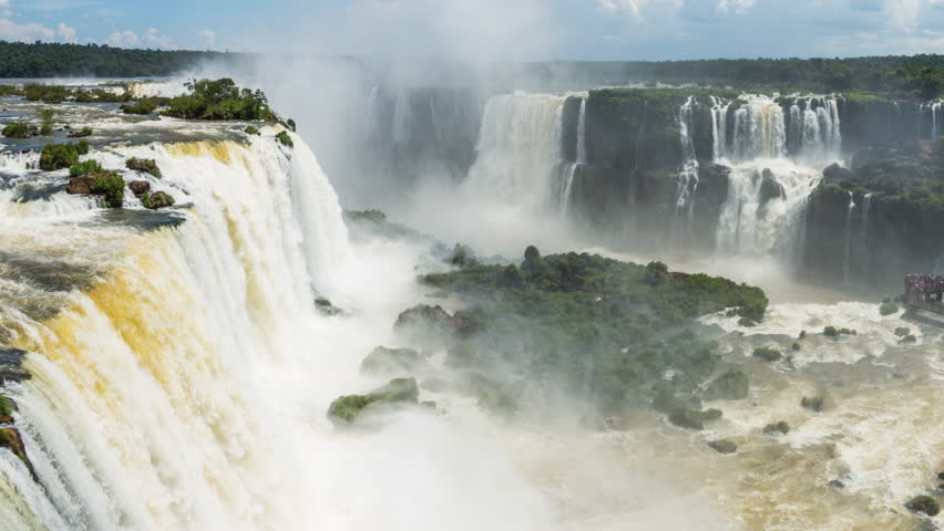 Timelapse of Waterfalls of Iguazu around a big green area, in a sunny day, Foz do Iguacu, Parana, Brazil Royalty-Free Stock Footage #3476670265