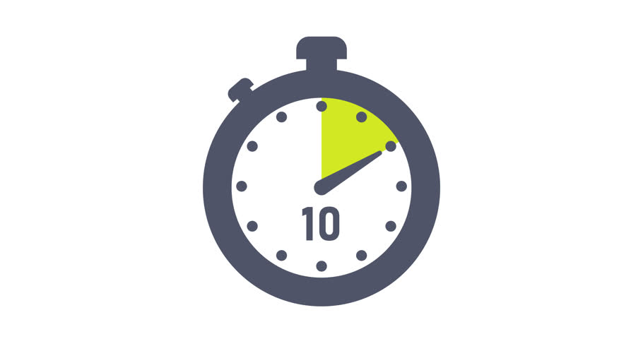 10 minutes duration timer, ten minutes or seconds space of time on stopwatch, transparent background