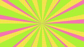 colorful Pop Art Vibes in Rose Pink Yellow and Lime Green, a cartoon pop art sunburst style background. Summer colors banner animation in retro design with halftone pattern	
