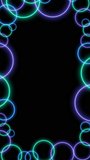 Vertical Colorful Glowing Neon Circles Pattern Abstract Motion Background 4K Video Animation Design Shining Dance Floor Led Light Circles or Rings Animation Isolated on Black Background Frame template