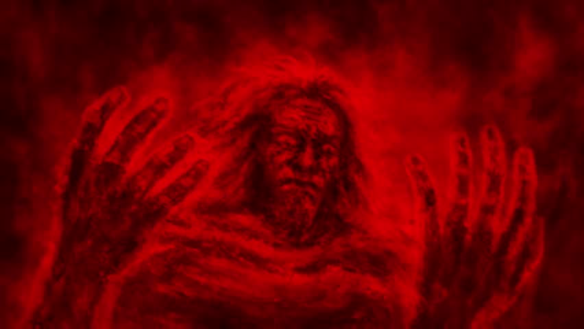 Cruel warlock raises his hands and turns into deity. 2D animation in horror fantasy genre. Creepy sorcerer turns into god of darkness. Demon in hellish world. Spooky magic character video clip.