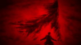 Goddess of death and prayer who fell on her knees in front of her. Fantasy animation with blur effects and camera shake. Dark queen with shining eyes. Scary video clip. Black and red background. - Powered by Shutterstock - Get 15% off with code: PIKWIZARD15