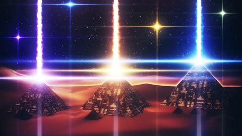 Sci-Fi Giza Pyramids at Night Loopable Motion Graphic Background