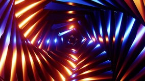 Tunnel with twisted blue and golden art deco lines shimmers with bright reflections 3d render. Movement in metallic chrome geometric shape background and overlay - Powered by Shutterstock - Get 15% off with code: PIKWIZARD15