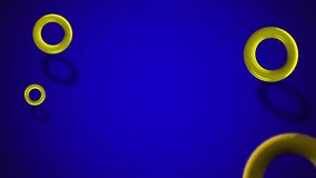Yellow blue torus sign icons Abstract 3d geometric shapes loop animation. Modern background, seamless motion design, screensaver, backdrop. 4k animated poster banner. rotating objects