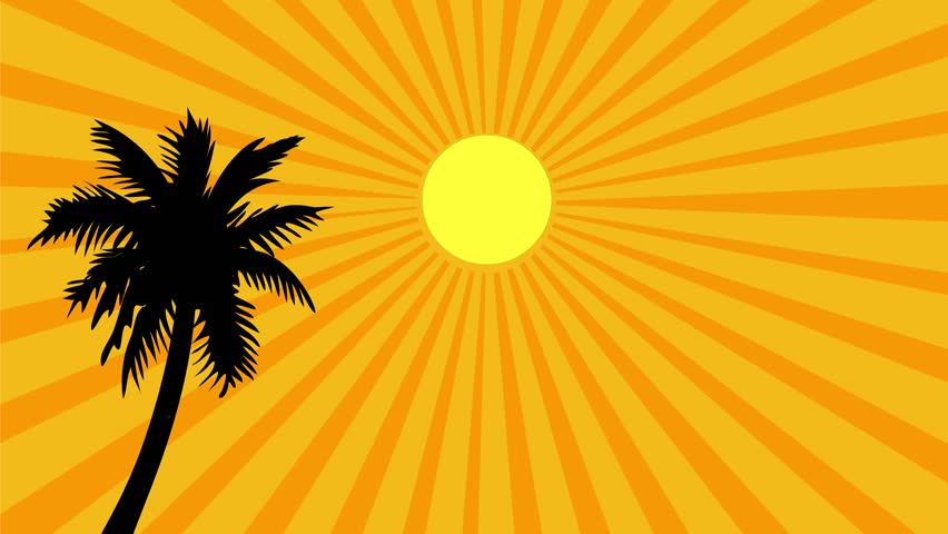 2D Animation motion graphics showing a coconut palm tree swaying sun shining done in WPA retro style in 4k ultra-high-definition.