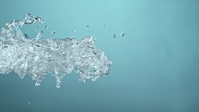 Super Slow Motion of Flying Water Splashes, Isolated on Blue Background. Filmed on High Speed Cinema Camera, 1000fps. - Powered by Shutterstock - Get 15% off with code: PIKWIZARD15