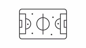 Animated football field icon. Sporting competition line animation. Team sport. Soccer pitch. Sports venue. Black illustration on white background. HD video with alpha channel. Motion graphic