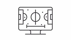 Sports streaming line animation. Animated football pitch on tv icon. Streaming service. Sporting event online. Black illustration on white background. HD video with alpha channel. Motion graphic