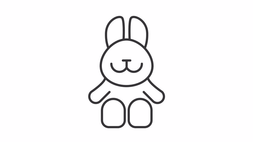 Animated plush bunny icon. Stuffed toy line animation. Plaything for children. Cuddly toy. Rabbit mascot. Black illustration on white background. HD video with alpha channel. Motion graphic Royalty-Free Stock Footage #3477074043