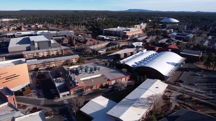 Northern Arizona University Campus Buildings, Flagstaff USA, Drone Aerial View