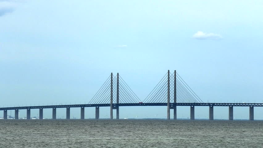 The Öresund Bridge runs between Sweden and Denmark. It starts in Malmö and ends in Copenhagen. The surrounding sea creates a nice setting.