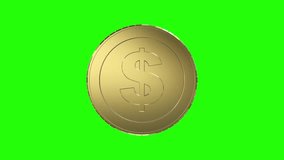 3d Dollar currency gold coin Green Screen Background Video