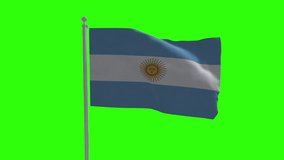 Argentina Waving Flag on Pole Green Screen Background Video