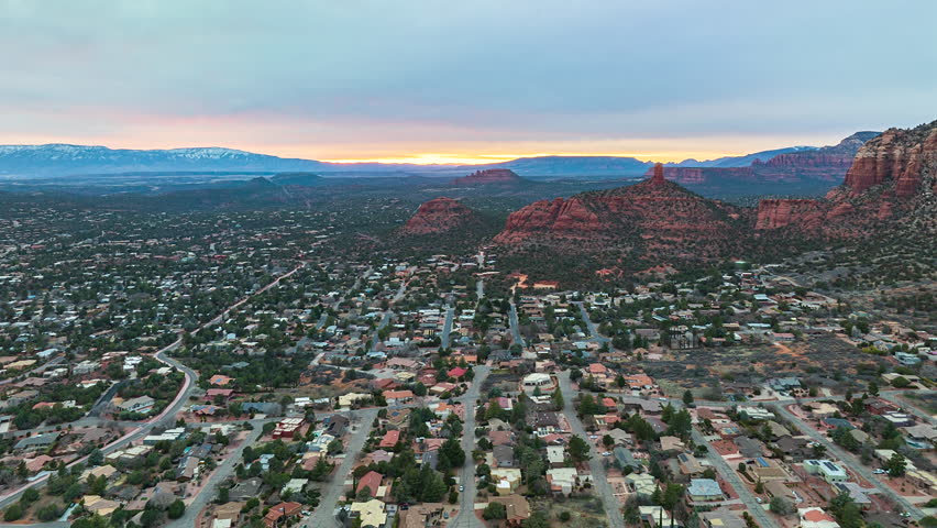 Flying Over Residential West Sedona Towards Chimney Rock In Sedona, Arizona, USA. - aerial hyperlapse