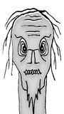 Nervous emotion closeup shot old man monster drawing looped animation