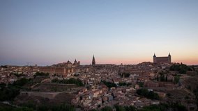 4K timelapse video of Toledo old town cityscape at sunrise time, Spain.