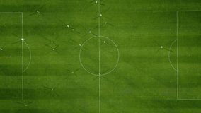 Aerial view of a soccer field in action, with players running, passing, and scoring goals. - Powered by Shutterstock - Get 15% off with code: PIKWIZARD15