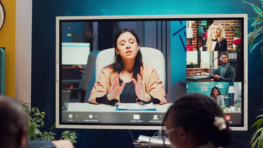 Business partners collaborating on global development project via videocall, discussing about different ways of increasing profit. Associates making strategies to improve corporate culture. Camera A. - Powered by Shutterstock - Get 15% off with code: PIKWIZARD15