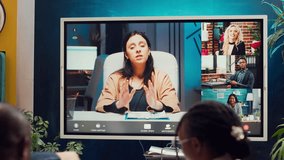 Business partners collaborating on global development project via videocall, discussing about different ways of increasing profit. Associates making strategies to improve corporate culture. Camera A. - Powered by Shutterstock - Get 15% off with code: PIKWIZARD15