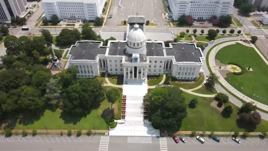 Aerial views of the Alabama Capital complex in Montgomery, Alabama