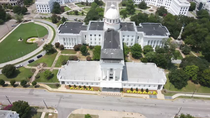 Aerial views of the Alabama Capital complex in Montgomery, Alabama