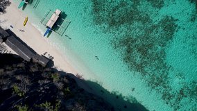 4K Aerial Drone video of beautiful white sand Banul Beach, Coron, Palawan, Philippines