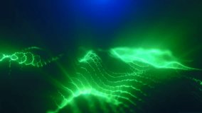 Green energy magic digital high tech waves with light rays lines and energy particles. Abstract background. Video in high quality 4k, motion design