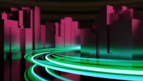 Abstract highway in the city seamless loop background. Cyberpunk city. Neon metaverse futuristic concept. Future hi-tech city. Infinite time lapse. magenta and cyan colors - Powered by Shutterstock - Get 15% off with code: PIKWIZARD15