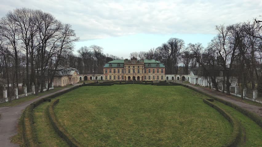 A historic palace and park complex in Szczekociny, Poland.