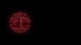 A sphere of black squares with red light coming out at the edges . Abstract animation of a digital sphere on a dark background.