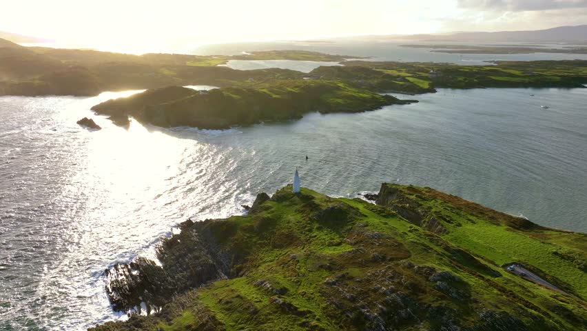 Aerial Footage of the Baltimore Beacon in County Cork, Ireland in 4k