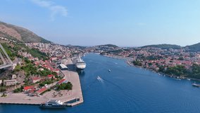 Dubrovnik, Croatia: Aerial view of famous Mediterranean city by Adriatic Sea, summer day with clear blue sky - landscape panorama of Europe from above