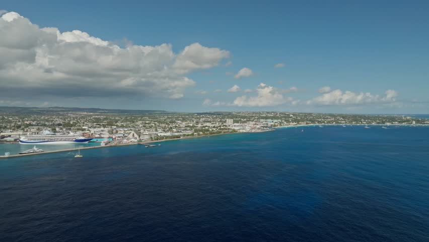 Bridgetown Port And Costal City Along Carlisle Bay In Daytime In Barbados. - aerial shot