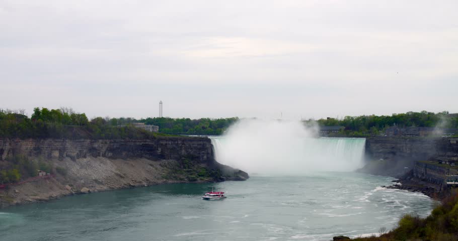 Mesmerizing beauty of Horseshoe Falls on Niagara River aboard tour boat. Get up close to majestic Horseshoe Falls and witness impressive power. Breathtaking charm of Horseshoe Falls.
