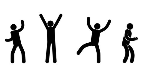 Pictograms people express their joy, success, achievement, victory. Four different options. Looped animation with alpha mask