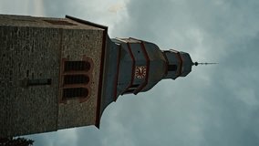 Protistan Church, against the background of the night sky, lightning and storm, natural phenomena, apocalypse. Thunderstorm and Lightning in Dark Night. Vertical video - Powered by Shutterstock - Get 15% off with code: PIKWIZARD15