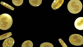 Frame loop video of golden dollar coin on transparent background