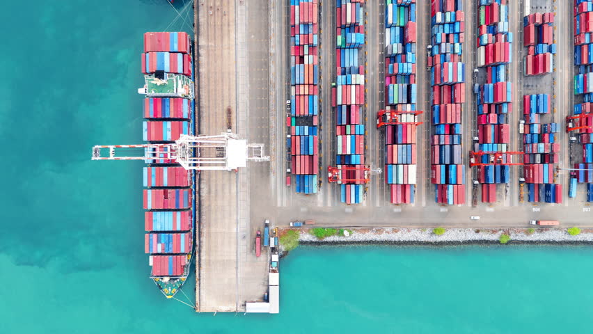 time laps Shipyard Cargo Container Sea Port Freight forwarding service logistics and transportation. International Shipping Depot Custom Port for import export trade Transport Business manufacturing.