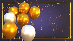 Happy birthday congratulation or holiday celebration video with golden balloons and confetti. Anniversary celebration 3d render animation - Powered by Shutterstock - Get 15% off with code: PIKWIZARD15