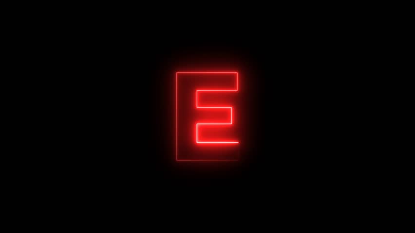 red color E letter with neon effect animate on black background video footage.	
