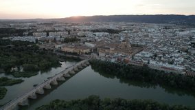 aerial view of the mosque-cathedral of Cordoba City, Spain. spinning shot