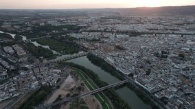 panoramic aerial view of Cordoba, Spain during blue hour. video